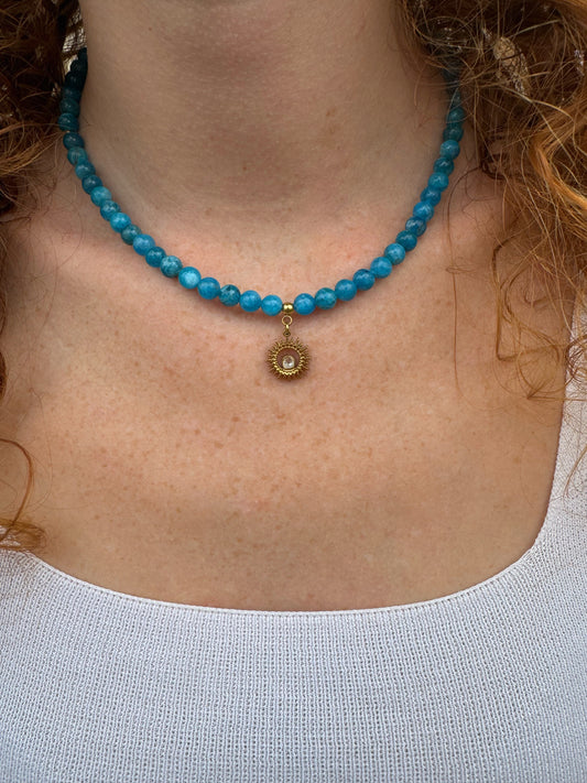 COLLIER SUNSHINE APATITE BLEUE